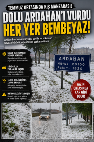 Ardahan’da etkili olan dolu yağışı