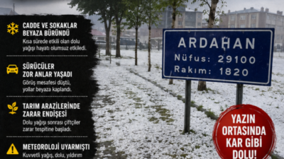Ardahan’da etkili olan dolu yağışı