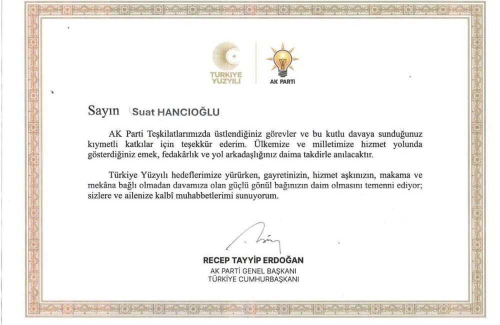 12 Milyon AK Partiliye Bir İmza ile 25. Yıl Belgesi..